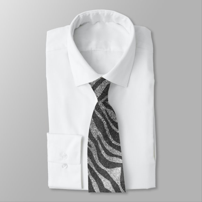 Cravate Imprimé Animal Professionnel Pailleté Noir Argent (Attaché)