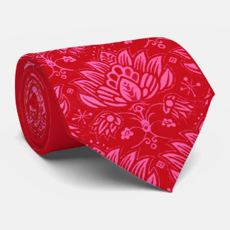 Cravate imprimé floral stylisé rose