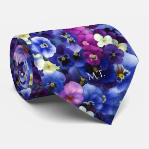 Cravate Indigo Blue Violet Violet Pansies violettes Aquare