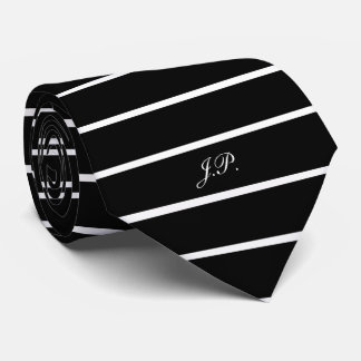 Cravate Initiales à motif à bande noire et blanche classiq