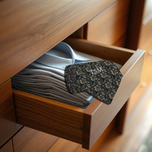 Cravate Initiales de monogramme floral gris foncé transluc