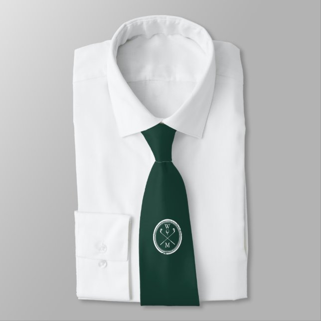 Cravate Initiales Monogramme vert émeraude personnalisées  (Attaché)