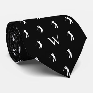 Cravate Initiales Monogrammes à voilure de golf Noir et bl