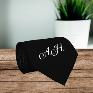 Cravate Initiales noires des garçons d'honneur Monogramme 
