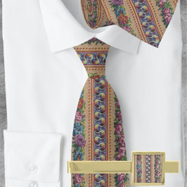 Cravate Italien Garland Floral Pink Stripe Or