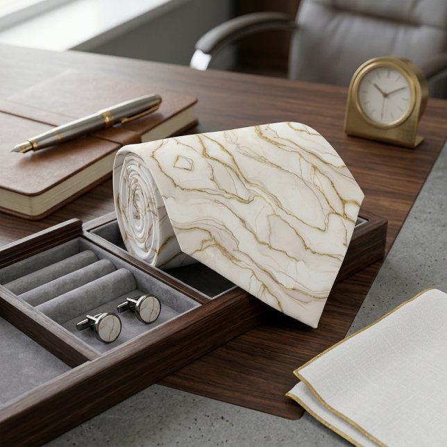 Cravate Ivory & Gold Marble (Créateur téléchargé)