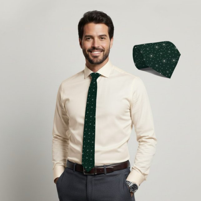 Cravate Ivory Micro Floral Dark Green Tie (Créateur téléchargé)