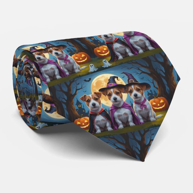 Cravate Jack Russell Chiens Citrouille Halloween Drôle (Roulé)