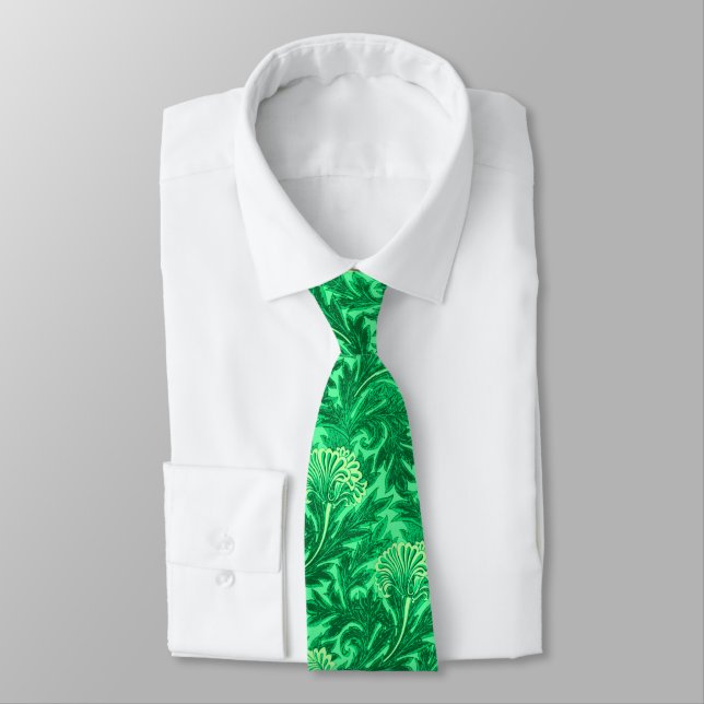 Cravate Jacobean Flower Damask, Emerald et Lime Green (Attaché)