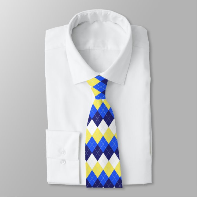 Cravate Jacquard bleu, citron jaune et blanc (Attaché)
