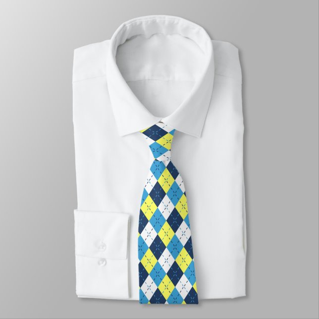Cravate Jacquard jaune citron de framboise bleu Preppy (Attaché)