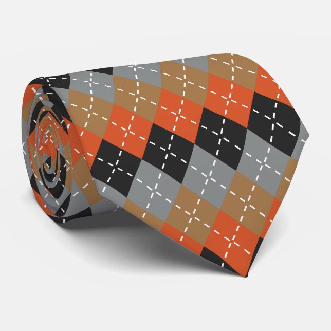 Cravate Jacquard noir gris clair orange (Roulé)