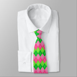 Cravate Jacquard rose et vert avec piqûres blanches