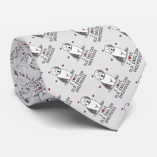 Cravate J'aime les vieux bergers anglais (Grey 1) mignonne (Roulé)