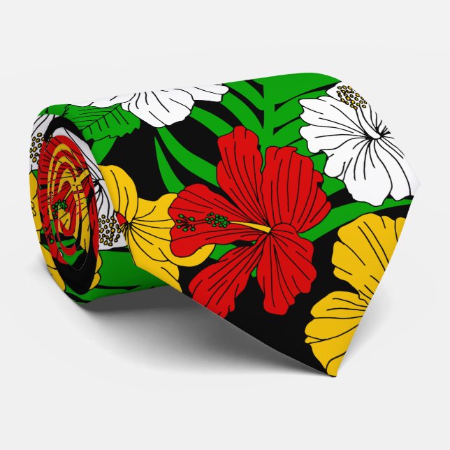 Cravate Jamaïcaine Mariage de fleurs tropicales (Roulé)