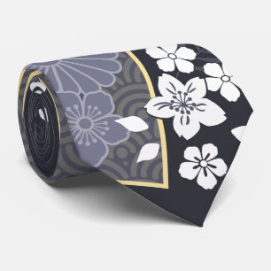 Cravate Japonais Floral Kimono Motif Denim