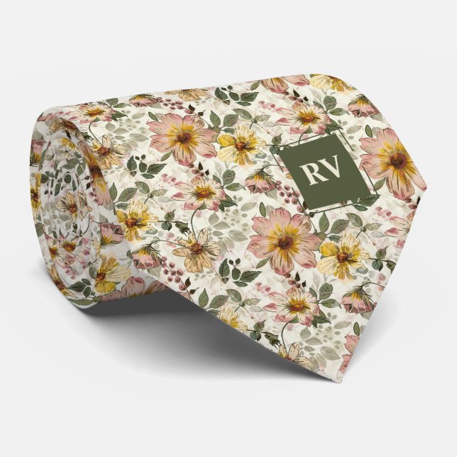 Cravate Jardin Aquarelle Floral (Roulé)