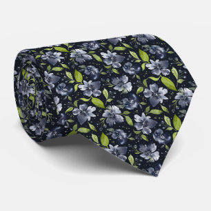 Cravate Jardin Calme-Noir, Vert&Gris Aquarelle Florale