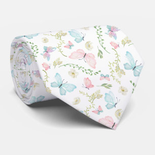 Cravate Jardin de papillons pastel aquarelle