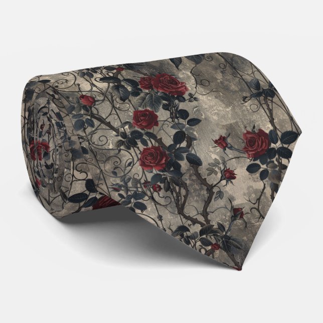 Cravate Jardin gothique victorien Rose Motif (Roulé)