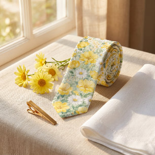 Cravate Jaune Beurre Fleur Sauvage Mariage d'Été & Pâques