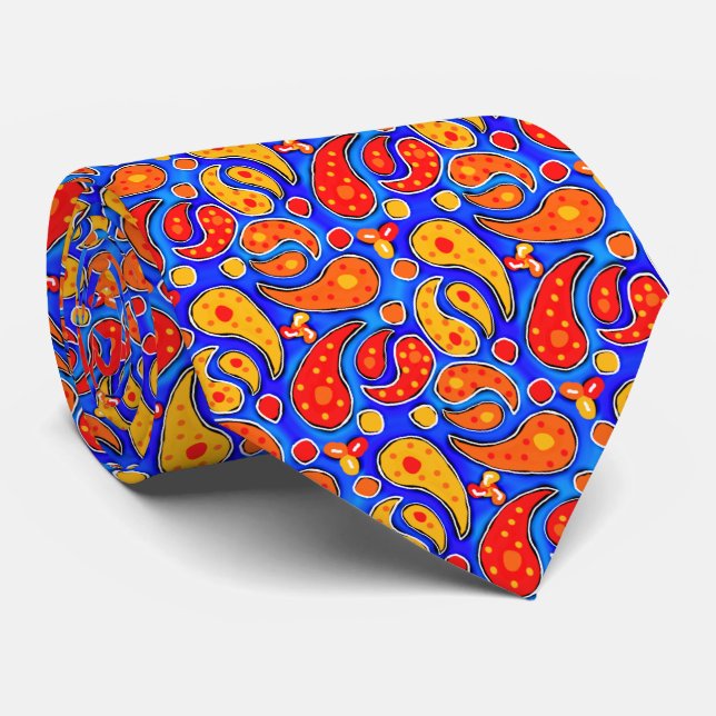 Cravate Jaune de rouge orange de Paisley d'amusement sur (Roulé)