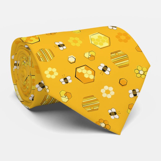 Cravate Jaune miel rétro Motif abeille (Roulé)