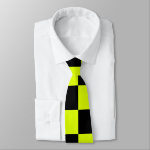 Cravate Jaune Neon Jaune Noir À damiers Checkboard Vintage