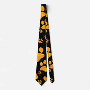Cravate Jaune orange de motif d'empreinte de patte de