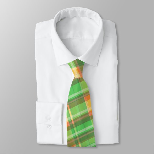 Cravate jaune-orange verte du plaid des hommes (Attaché)