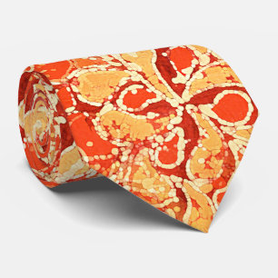 Cravate Jaune Rouge Orange Bali Style Batik Paisley Motif