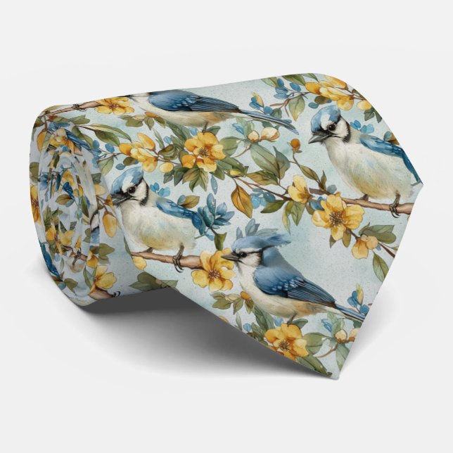 Cravate Jays Bleus Dans Les Arbres (Roulé)