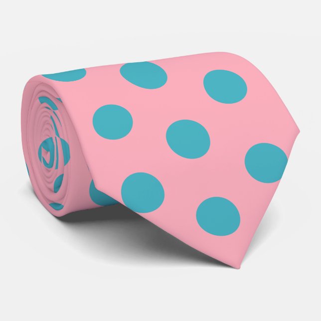 Cravate Jockey soies bleu vert points sur derby rose (Roulé)