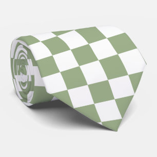 Cravate Jockey soies Checkerboard Sage Green White Derby