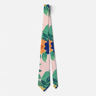 Cravate Joli Blue Yellow floral et rose feuillage Design