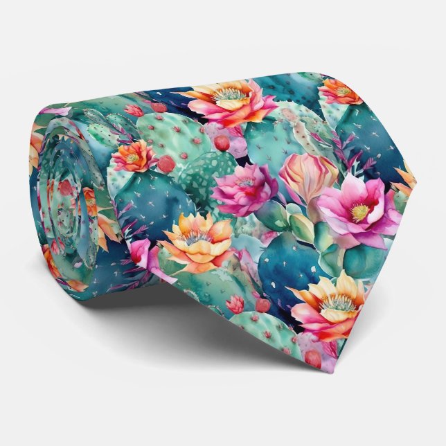 Cravate joli carrelage de fleurs de cactus motif (Roulé)