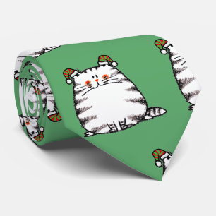 Cravate Joli Chat Grassouillet Deux Chapeaux de Noël