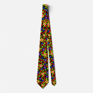 Cravate Joli coloré noir magnifique motif floral