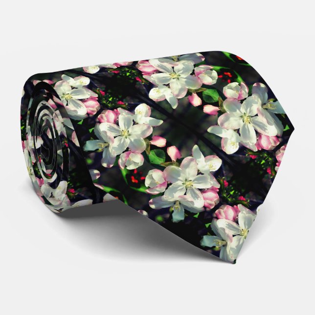 Cravate Joli Crabappé Motif de fleurs de printemps (Roulé)