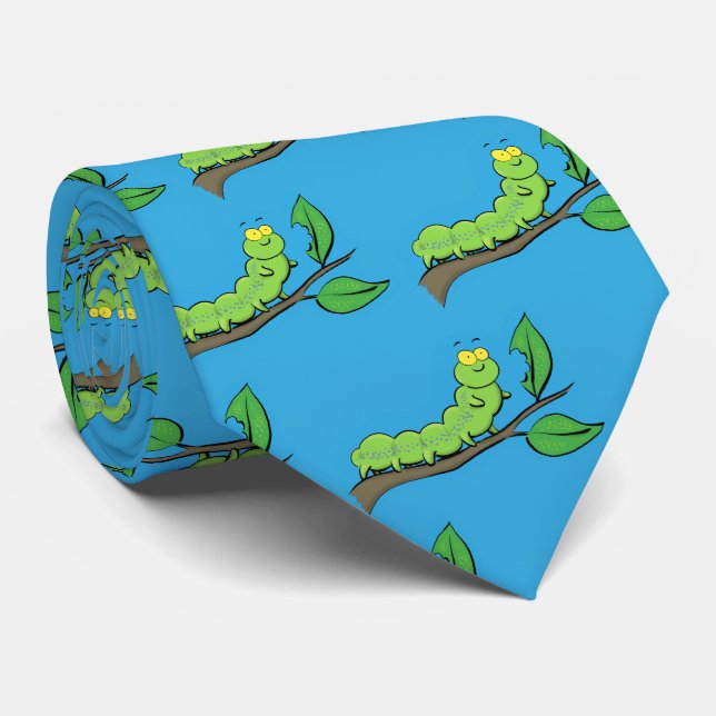 Cravate Joli dessin animé de chenille verte mignonne (Roulé)