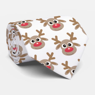Cravate Joli dessin Reindeer Motif Noël Fun Blanc