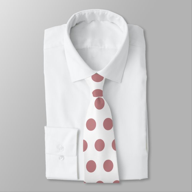 Cravate Joli grand pois rose poussiéreux sur blanc (Attaché)