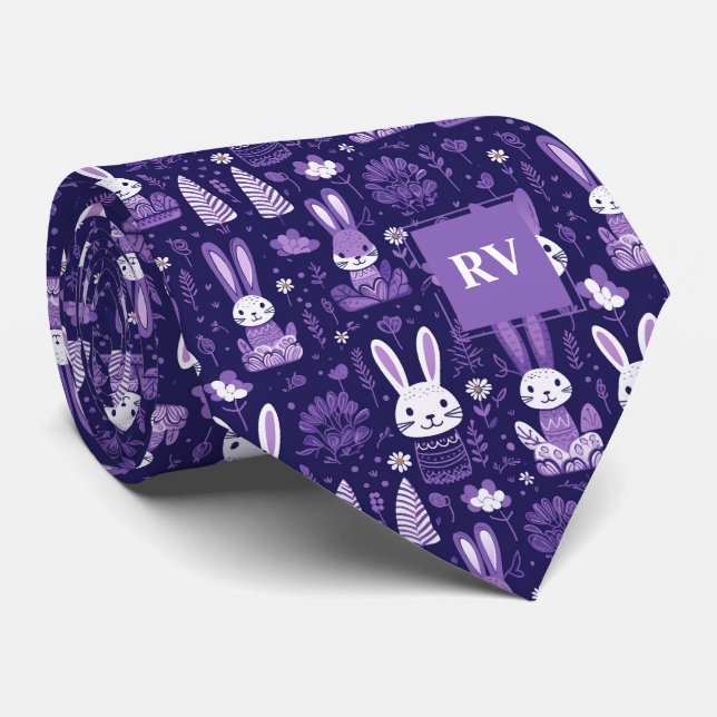 Cravate Joli lapin mauve de Pâques (Roulé)