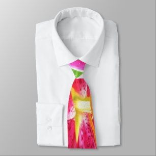 Cravate Joli lys Stargazer rose profond sur fond vert citr