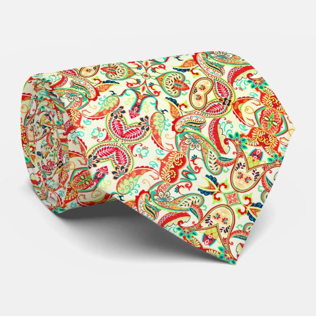 Cravate Joli motif cachemire coloré (Roulé)