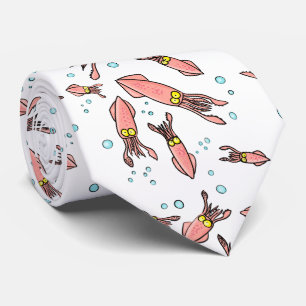 Cravate Joli motif caricature de calmar rose