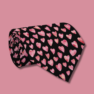 Cravate Joli motif de cœur d'amour aquarelle rose