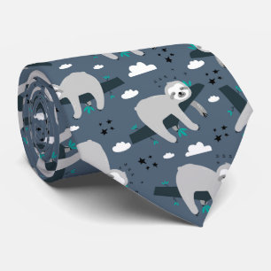 Cravate joli motif de paresseux gris adorable fond bleu