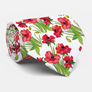 Cravate Joli Motif rouge d'aquarelle sur blanc