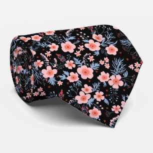 Cravate Joli petit floral rose avec fond noir